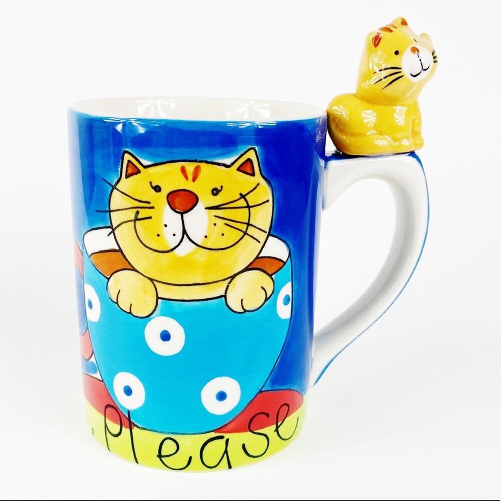Indra | Hand Painted Coffee Cup With 3D Cat